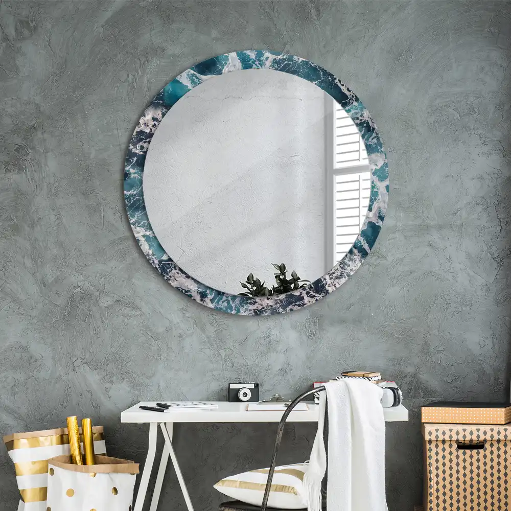 Round printed mirror Stormy sea