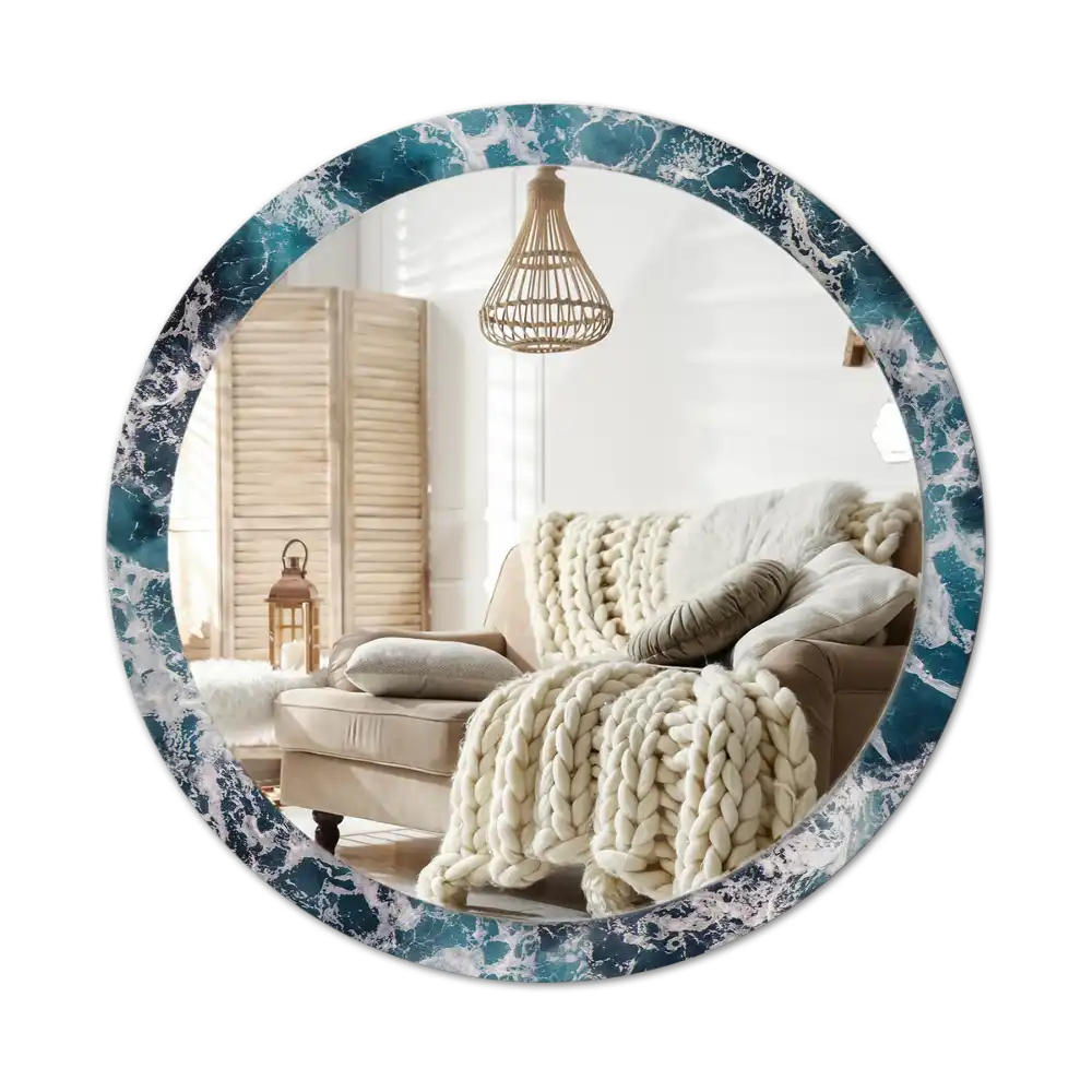 Round printed mirror Stormy sea