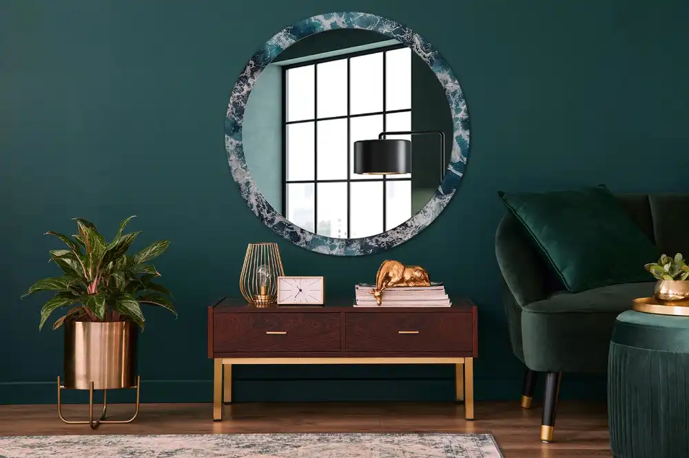 Round printed mirror Stormy sea