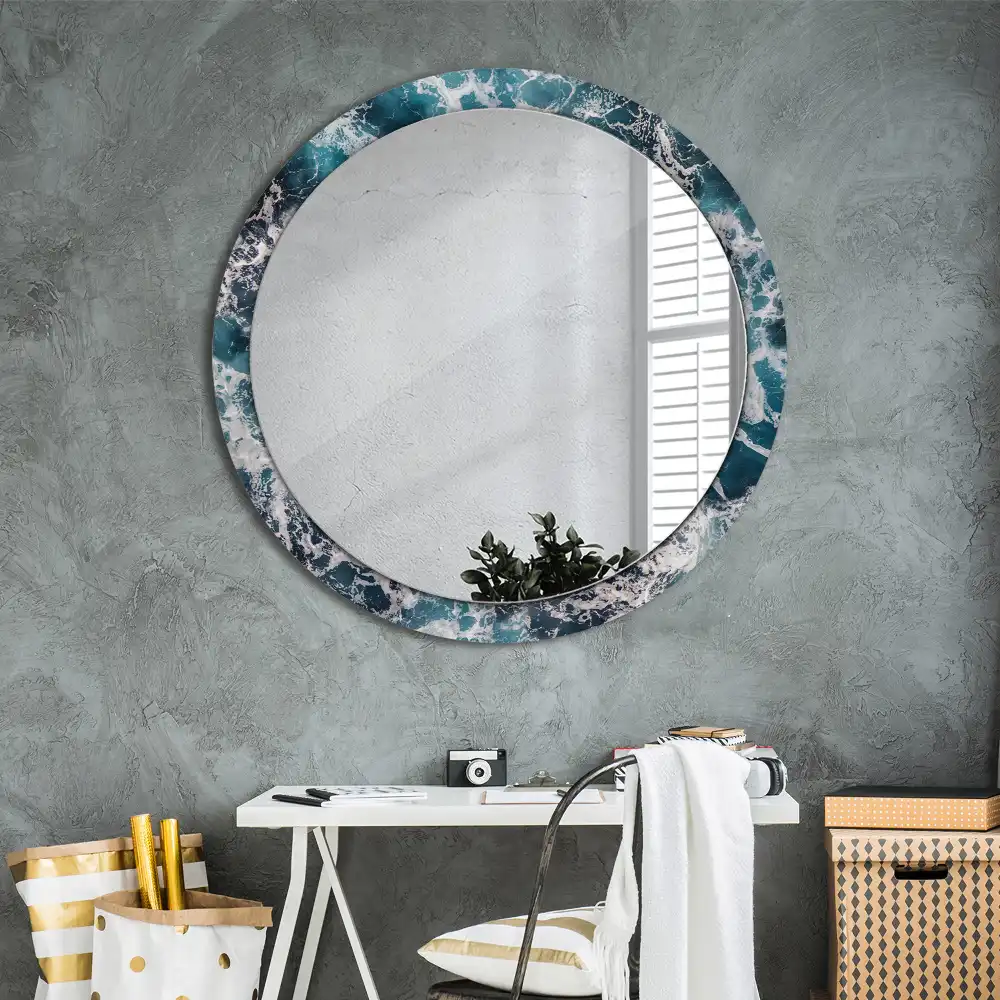 Round printed mirror Stormy sea