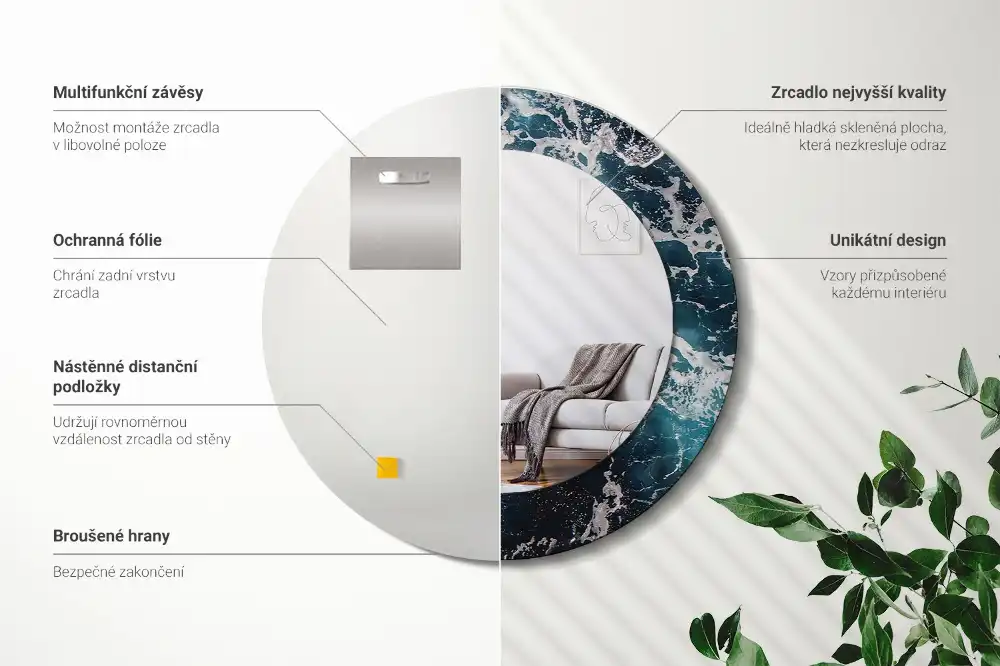 Round printed mirror Stormy sea