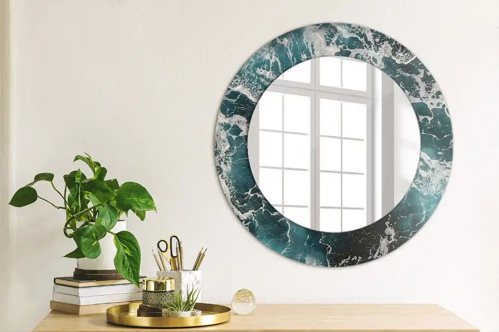 Round printed mirror Stormy sea