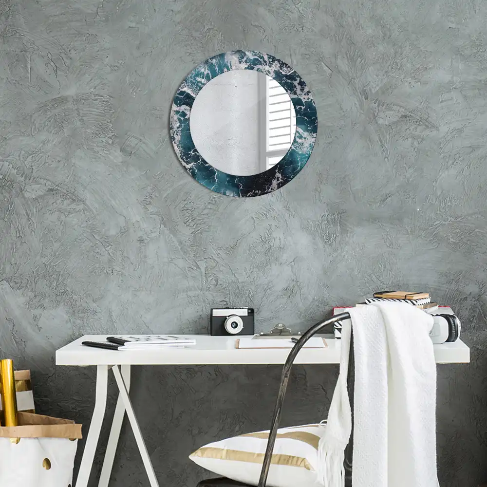 Round printed mirror Stormy sea