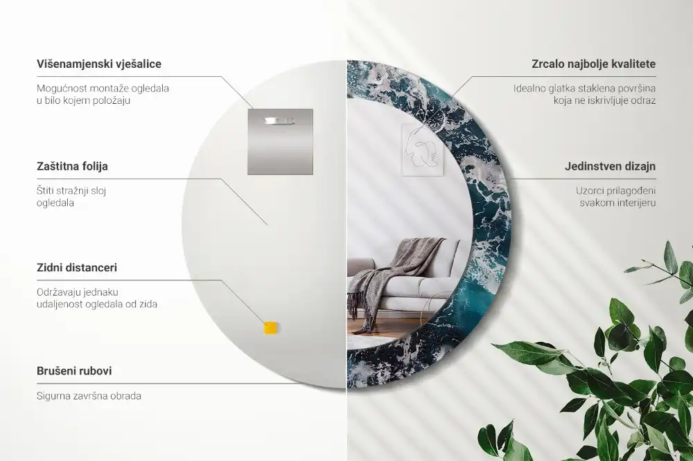 Round printed mirror Stormy sea