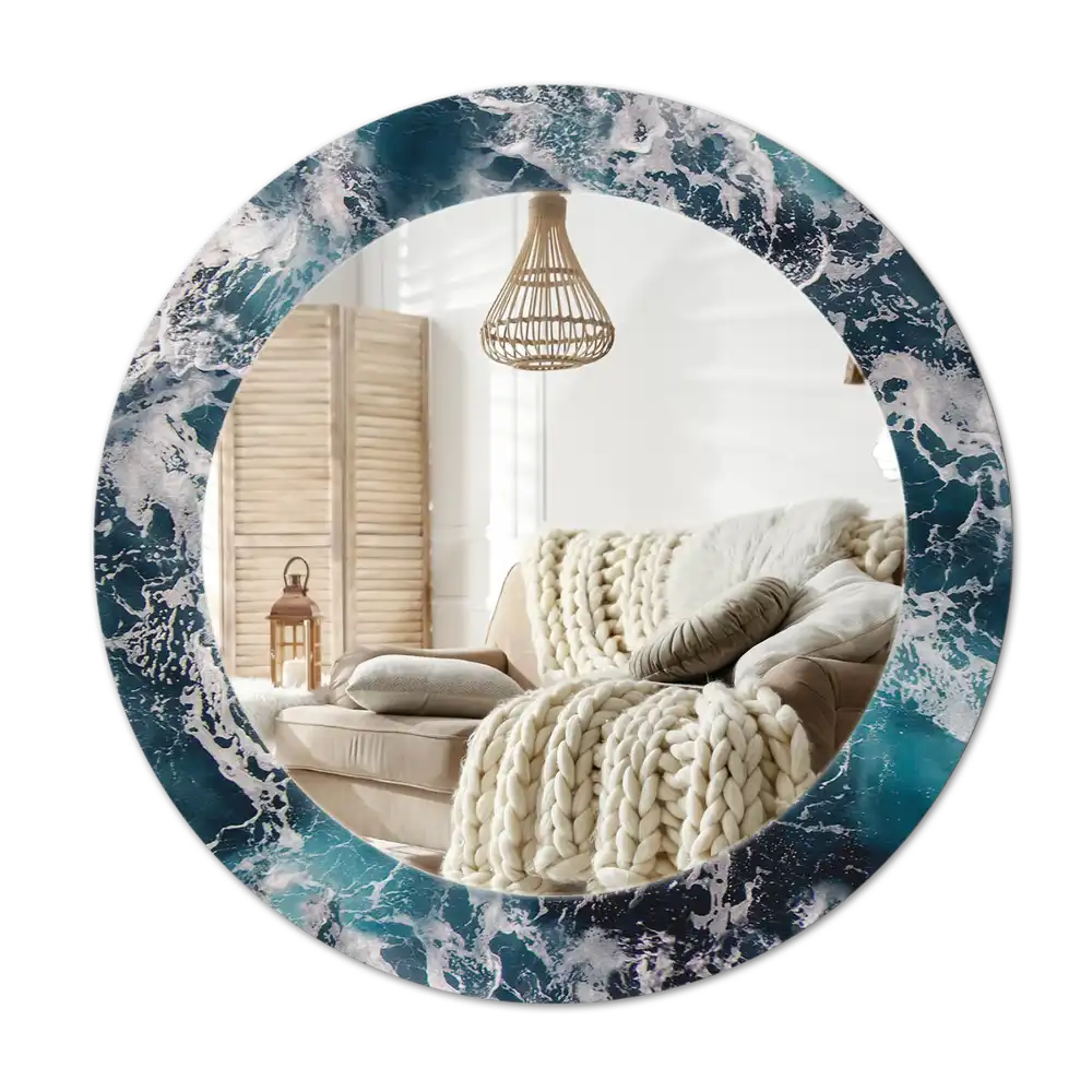 Round printed mirror Stormy sea
