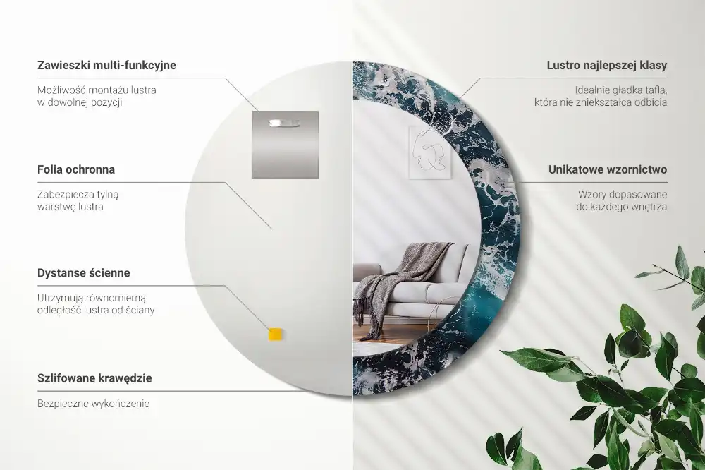 Round printed mirror Stormy sea