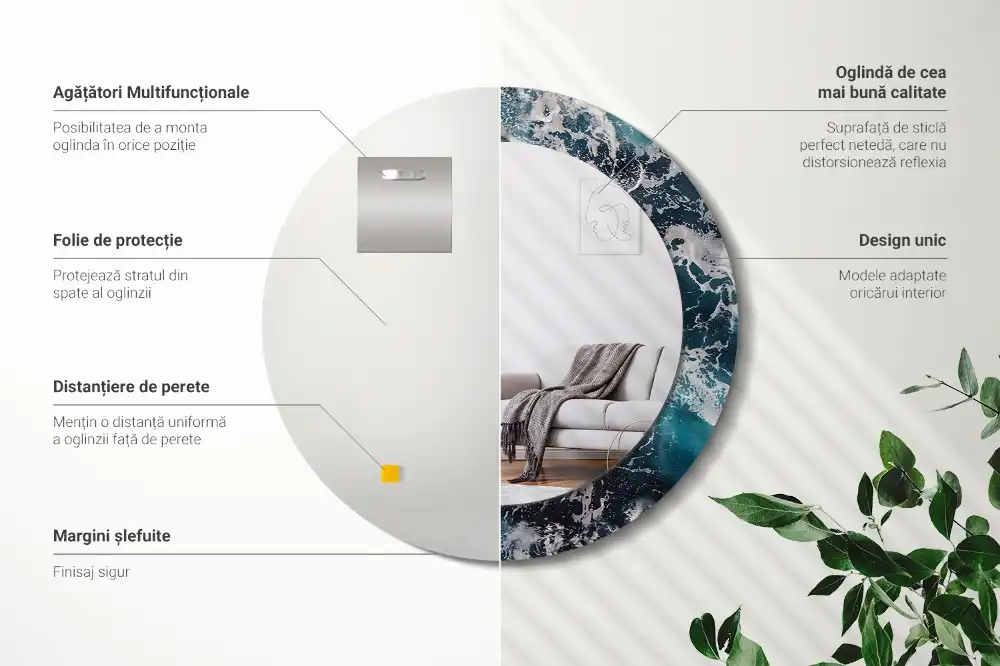 Round printed mirror Stormy sea