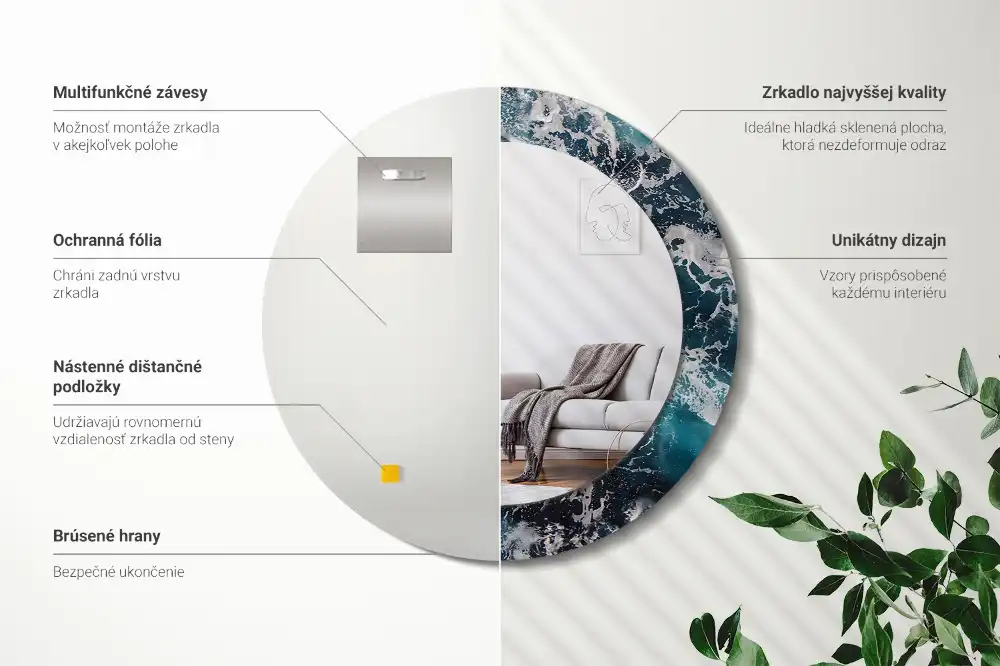 Round printed mirror Stormy sea