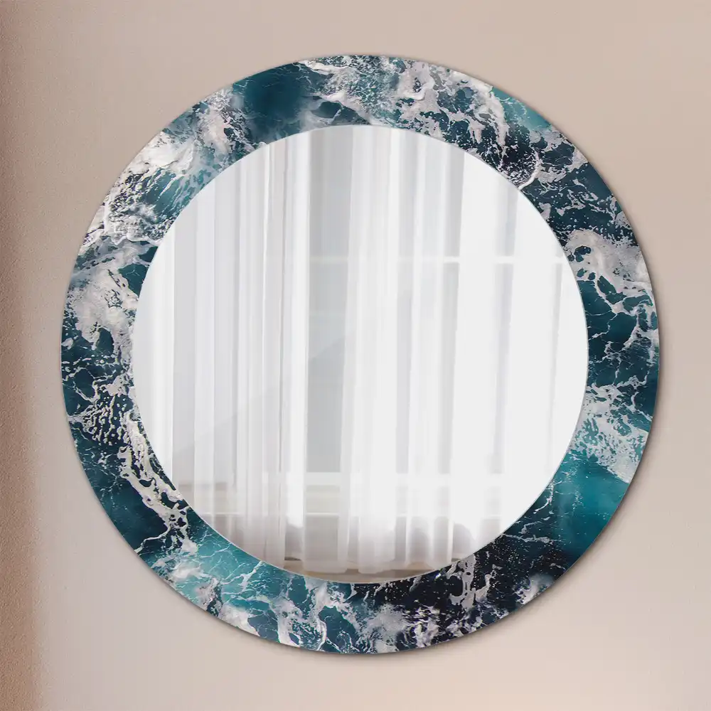 Round printed mirror Stormy sea