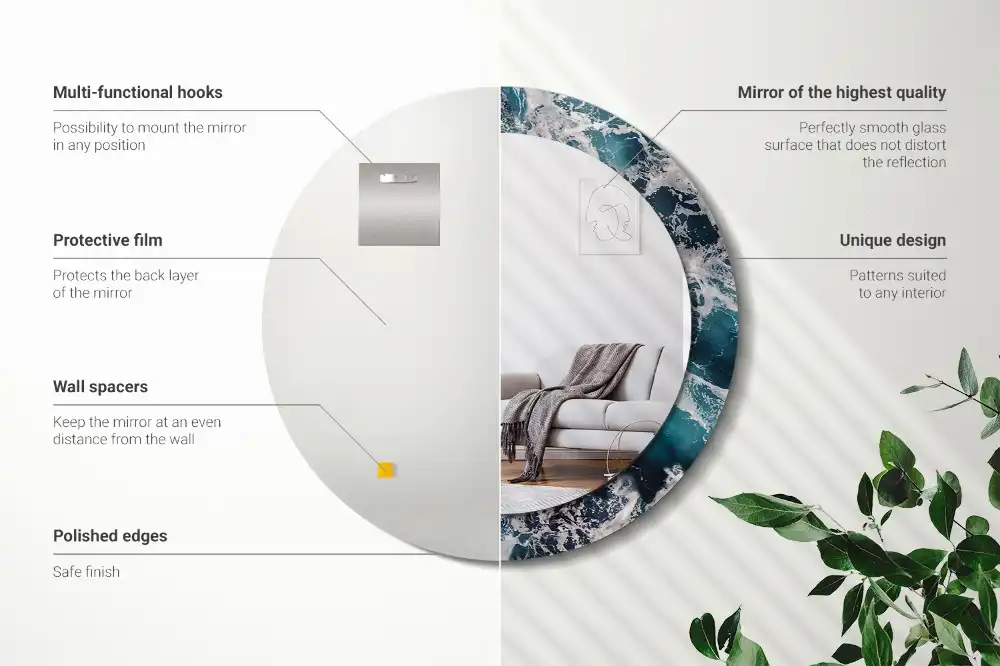 Round printed mirror Stormy sea
