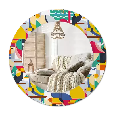 Round wall mirror decor Geometric Tropical Birds