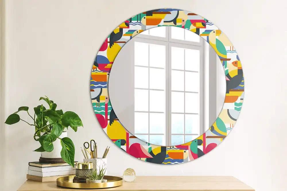 Round wall mirror decor Geometric Tropical Birds