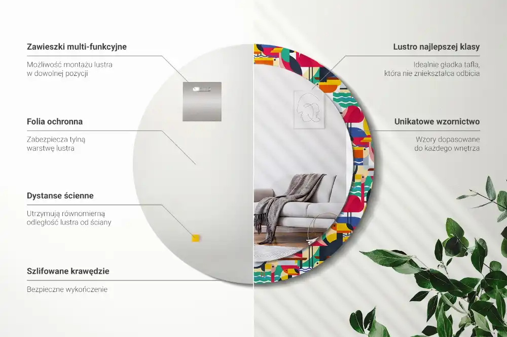 Round wall mirror decor Geometric Tropical Birds