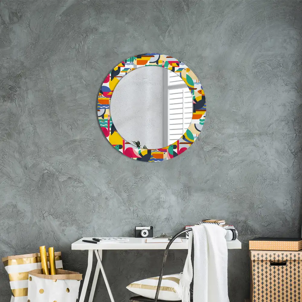 Round wall mirror decor Geometric Tropical Birds