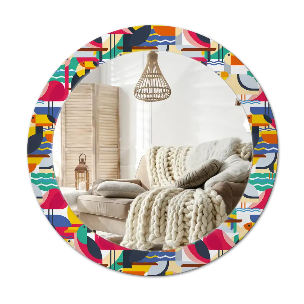 Round wall mirror decor Geometric Tropical Birds