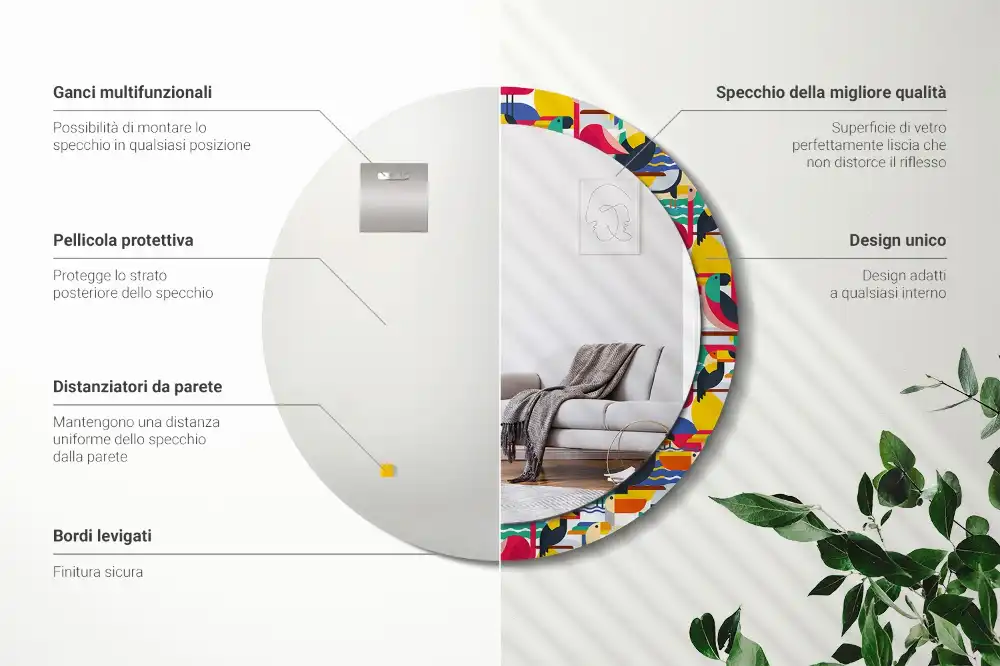 Round wall mirror decor Geometric Tropical Birds