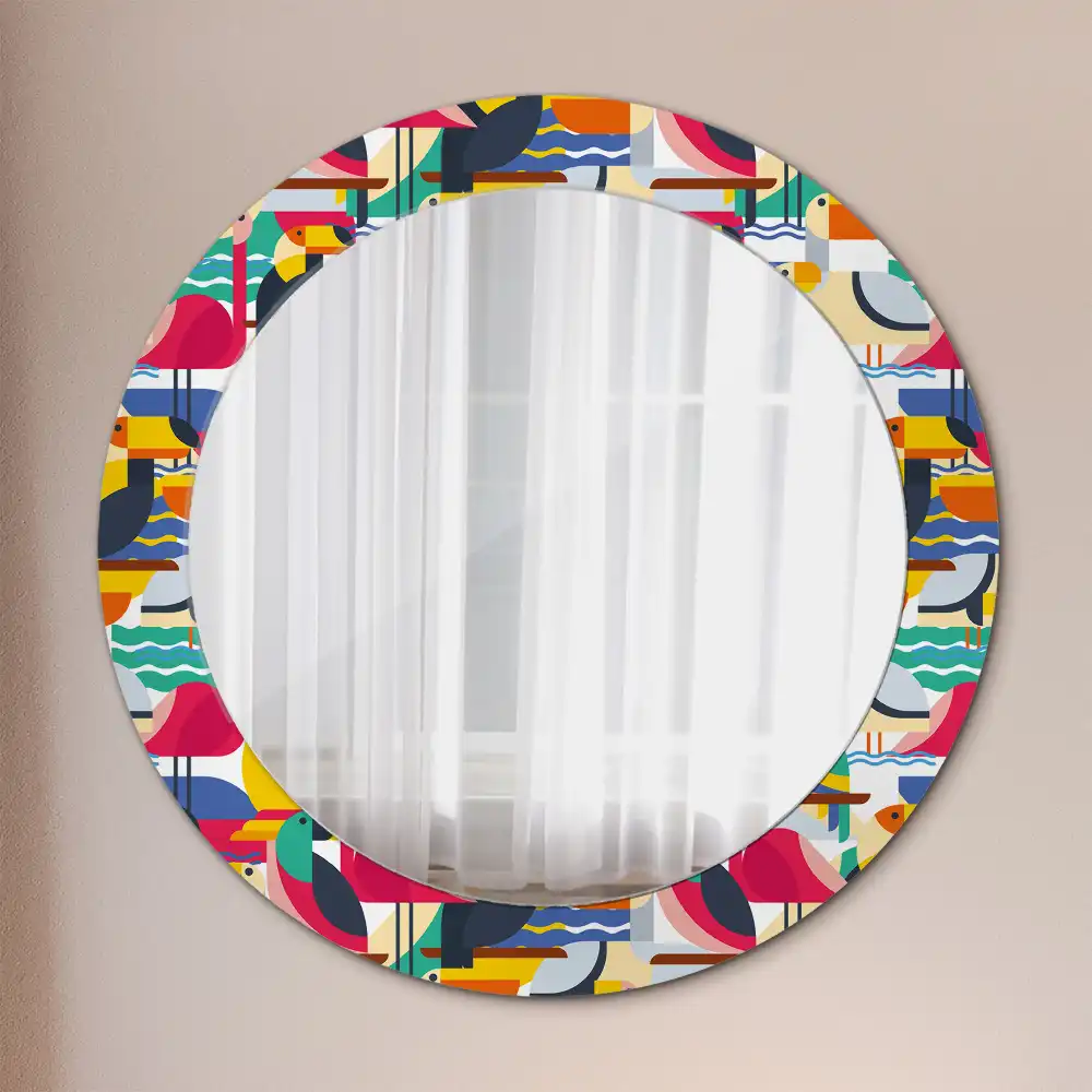 Round wall mirror decor Geometric Tropical Birds