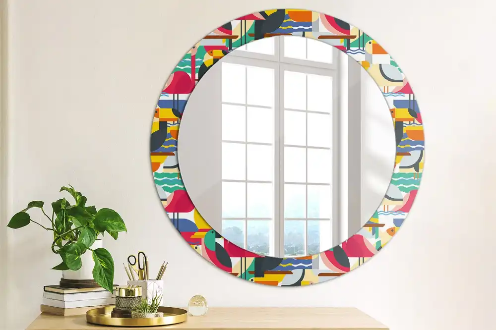 Round wall mirror decor Geometric Tropical Birds