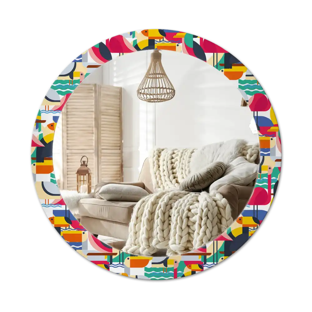 Round wall mirror decor Geometric Tropical Birds