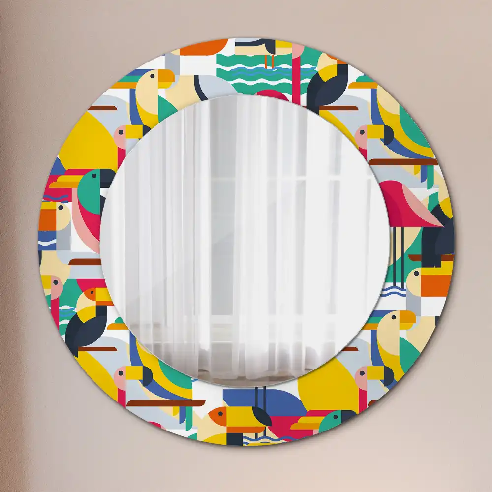 Round wall mirror decor Geometric Tropical Birds
