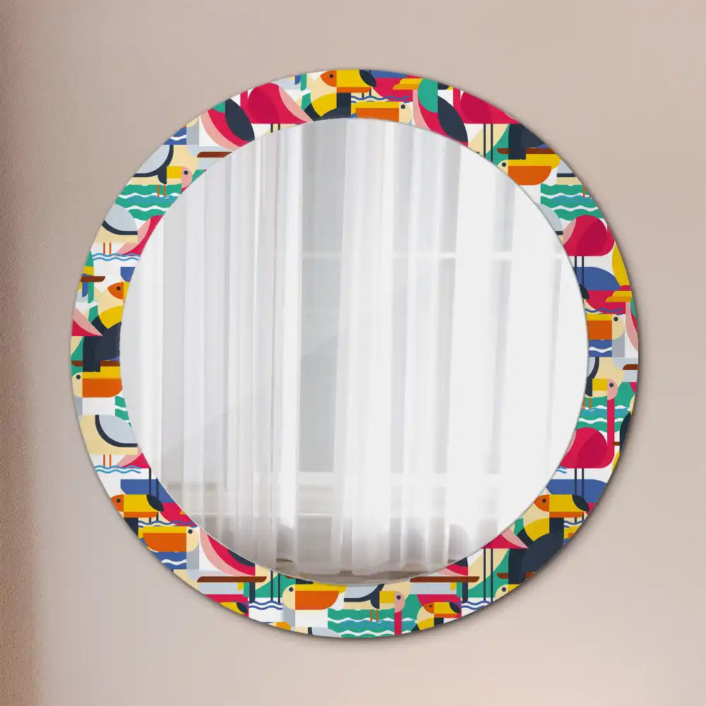 Round wall mirror decor Geometric Tropical Birds