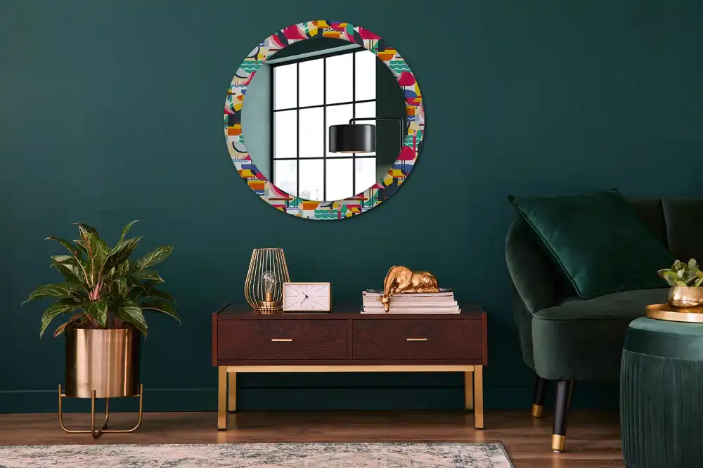 Round wall mirror decor Geometric Tropical Birds