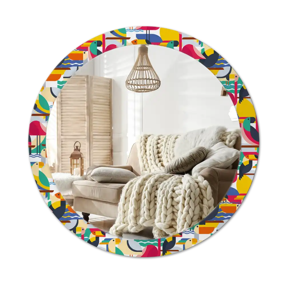 Round wall mirror decor Geometric Tropical Birds