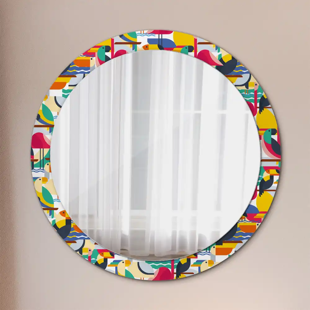 Round wall mirror decor Geometric Tropical Birds