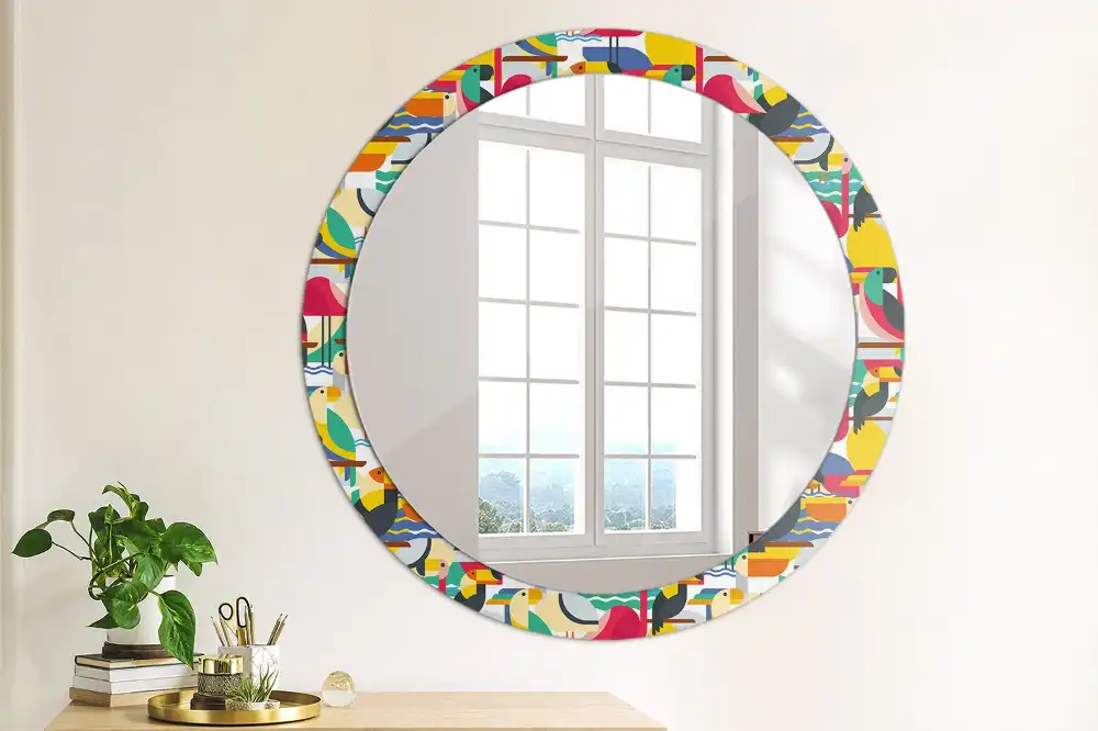 Round wall mirror decor Geometric Tropical Birds