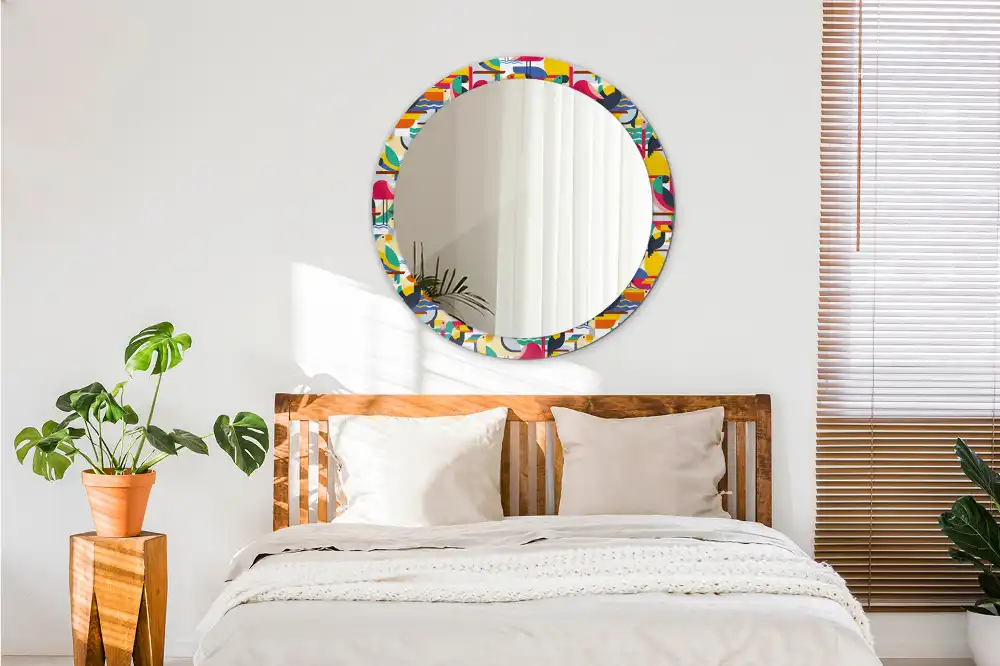 Round wall mirror decor Geometric Tropical Birds