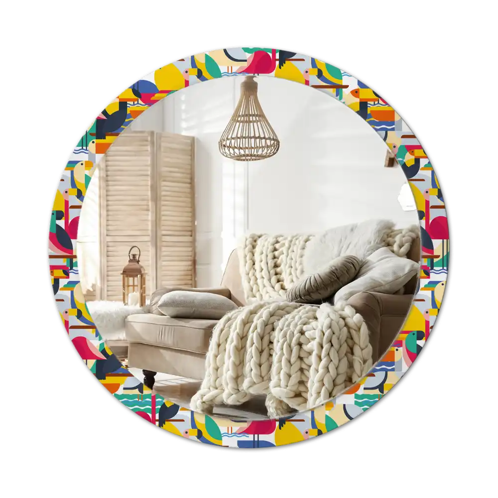 Round wall mirror decor Geometric Tropical Birds
