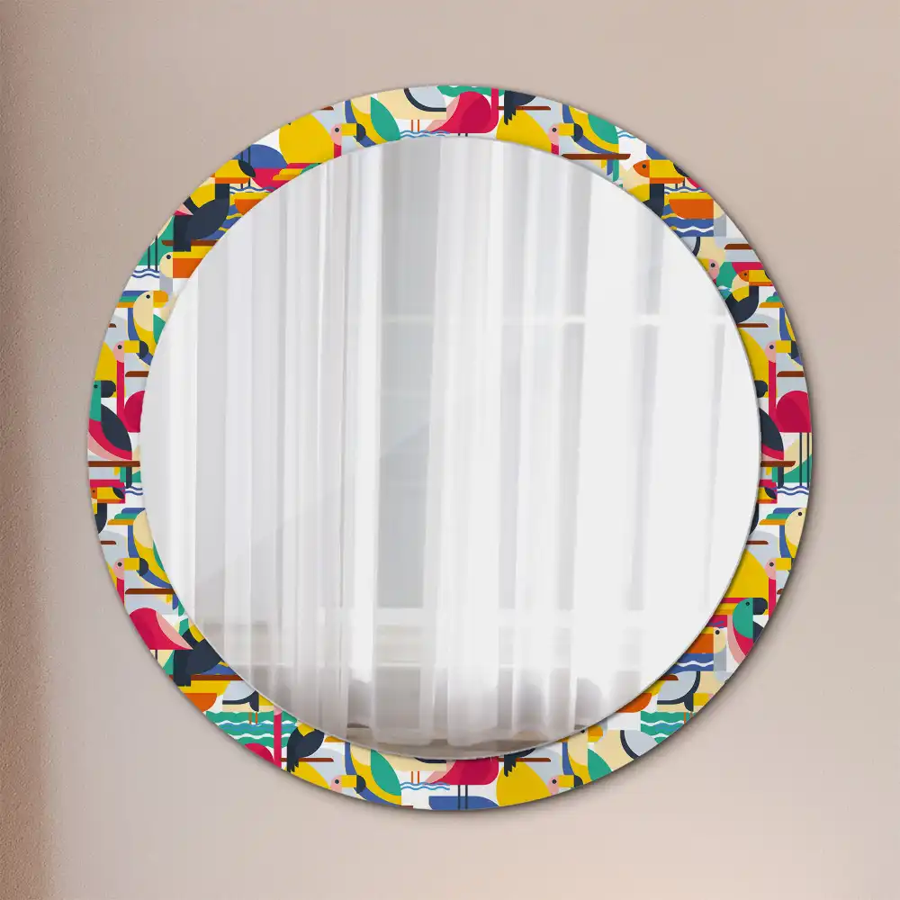 Round wall mirror decor Geometric Tropical Birds