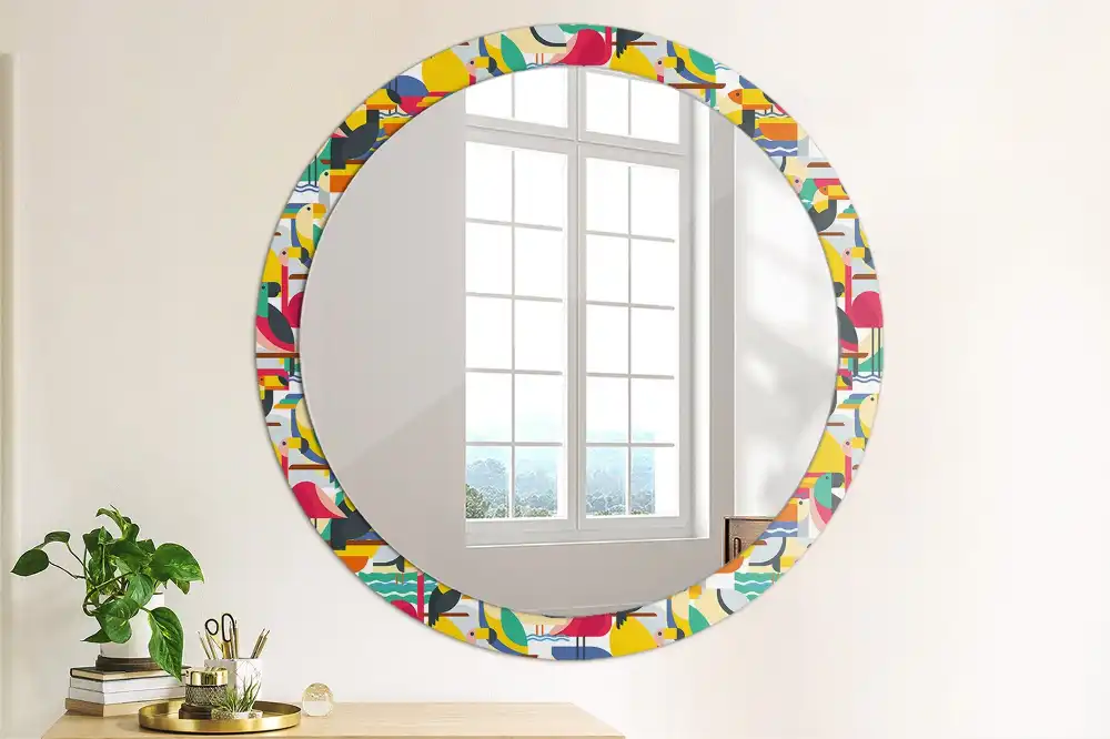 Round wall mirror decor Geometric Tropical Birds