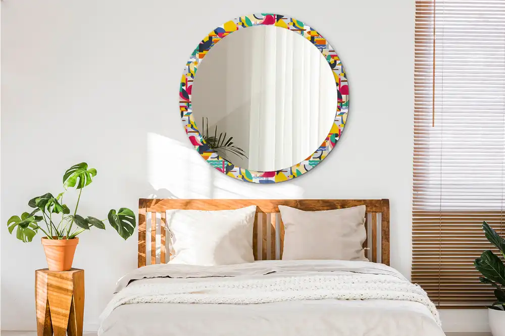 Round wall mirror decor Geometric Tropical Birds
