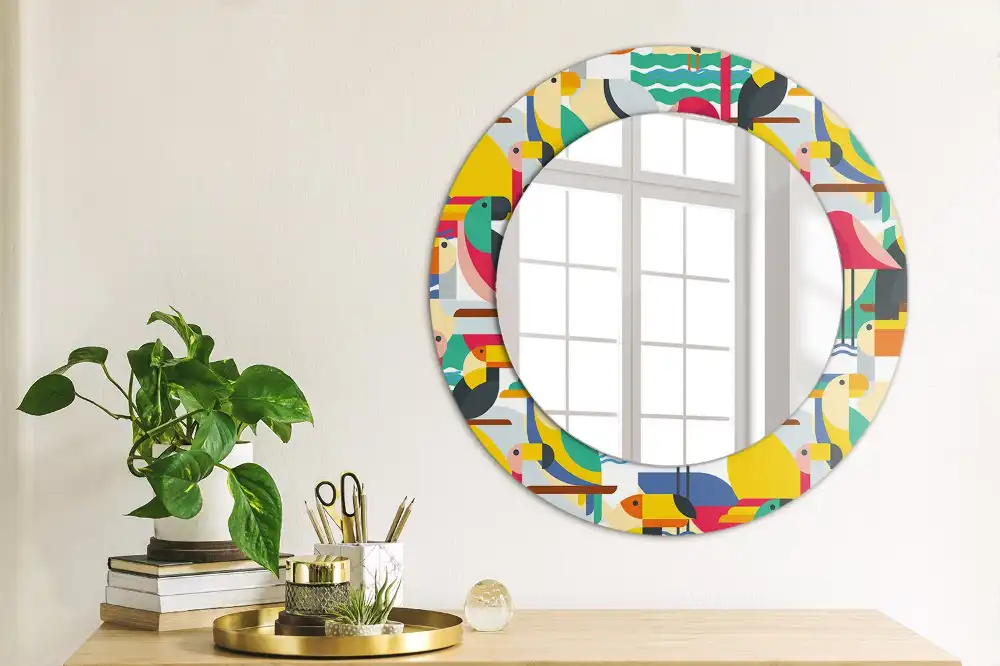 Round wall mirror decor Geometric Tropical Birds