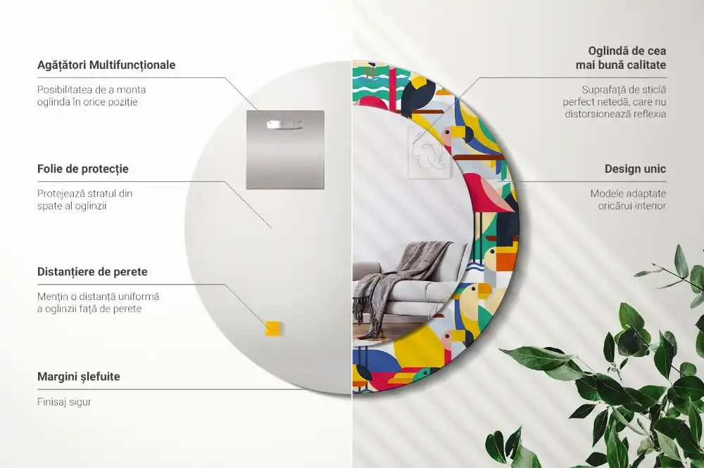 Round wall mirror decor Geometric Tropical Birds