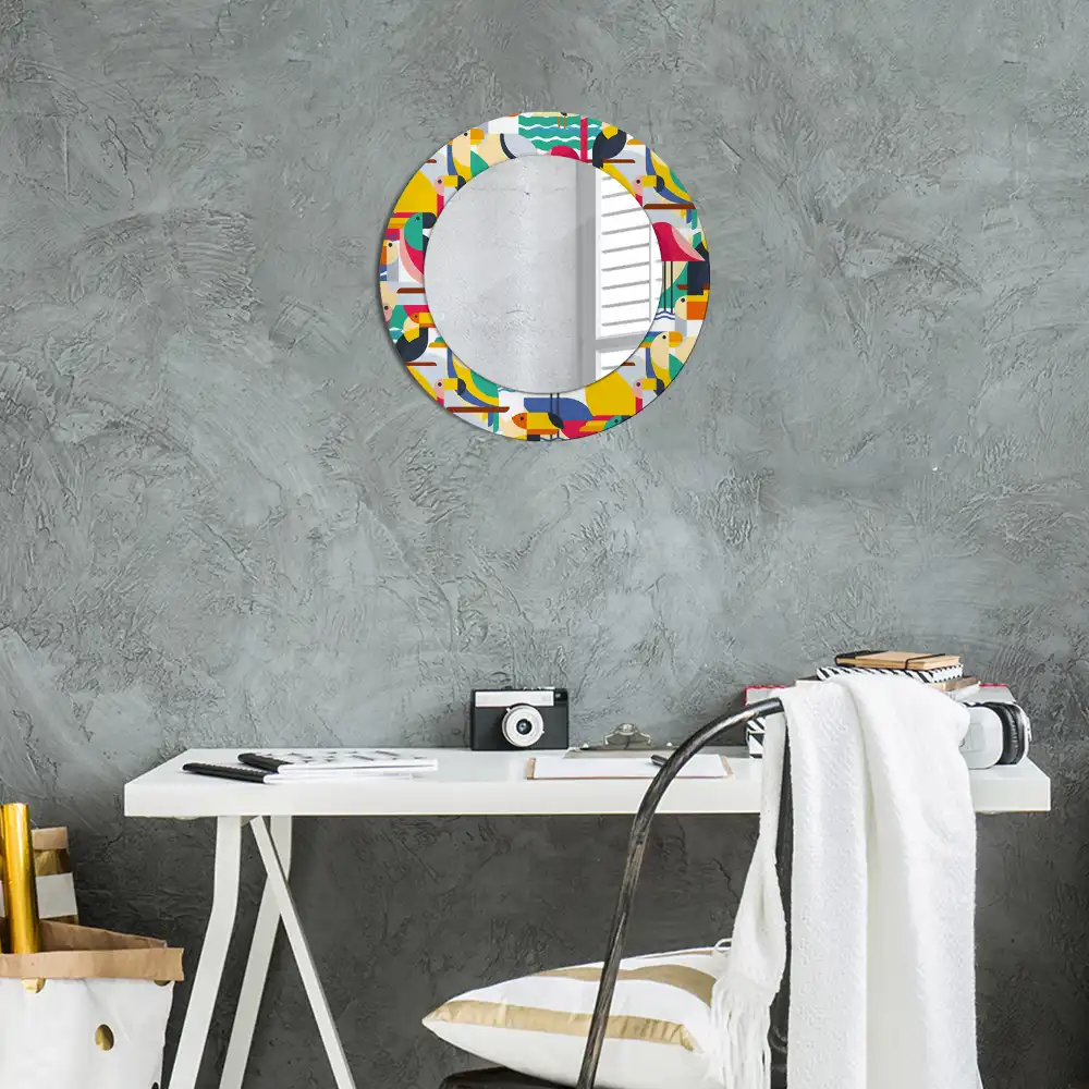 Round wall mirror decor Geometric Tropical Birds