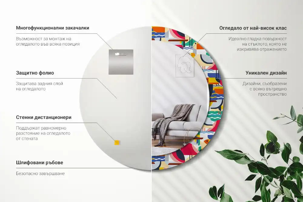 Round wall mirror decor Geometric Tropical Birds