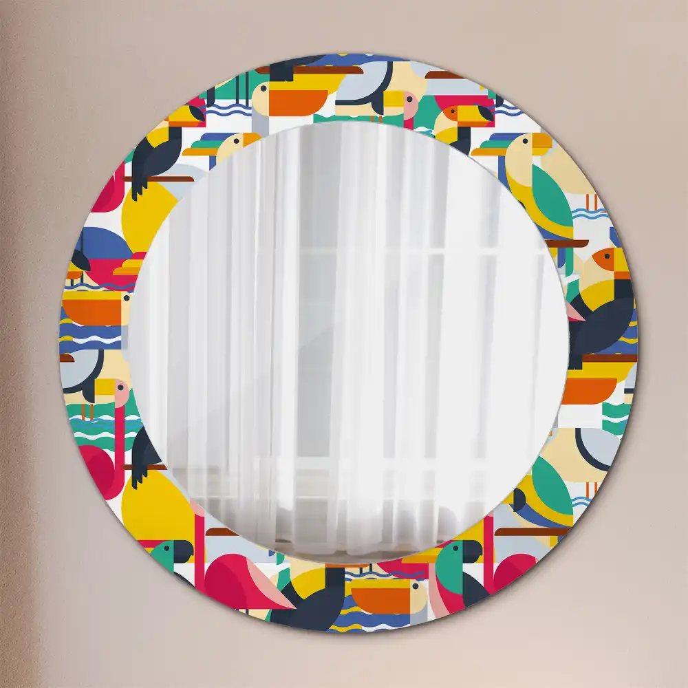 Round wall mirror decor Geometric Tropical Birds
