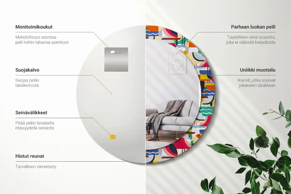 Round wall mirror decor Geometric Tropical Birds