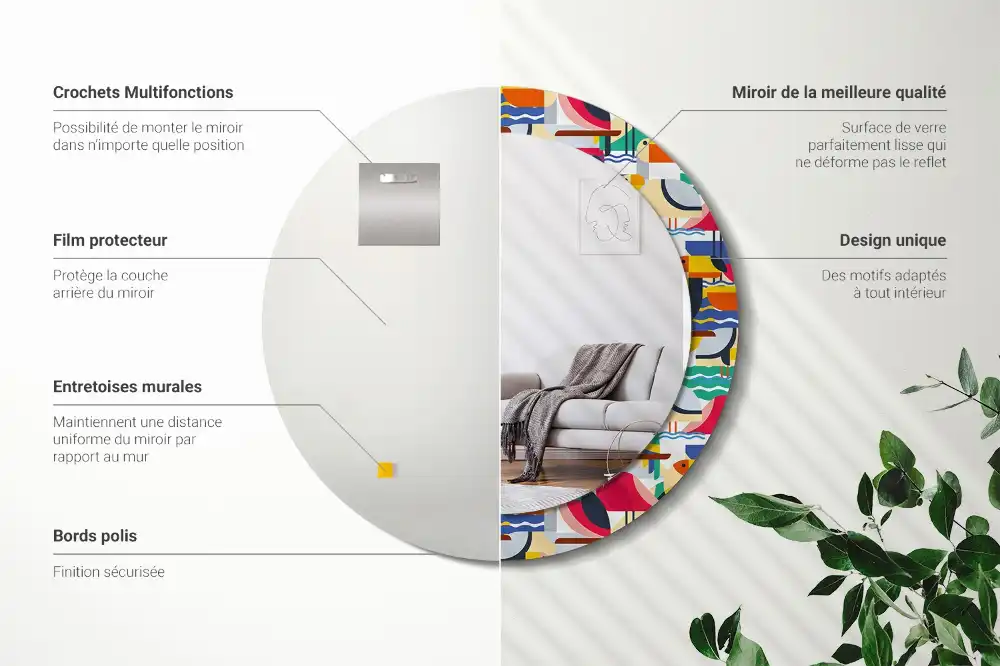 Round wall mirror decor Geometric Tropical Birds