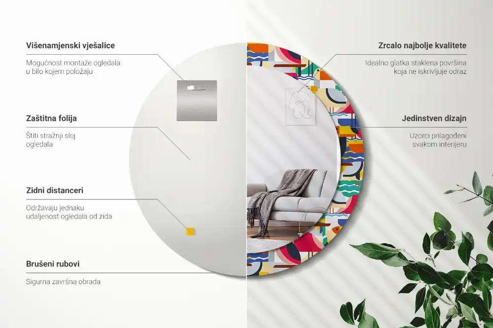 Round wall mirror decor Geometric Tropical Birds