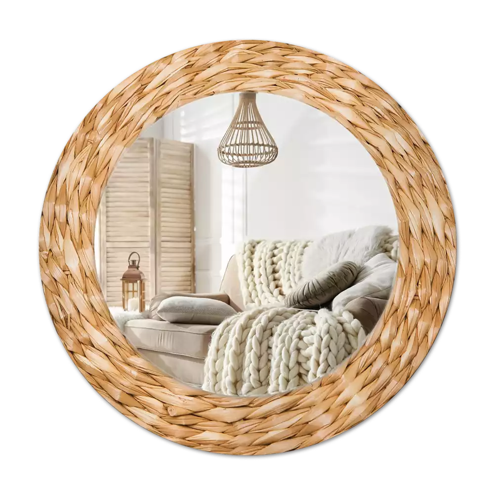 Round mirror frame with print Wicker pattern