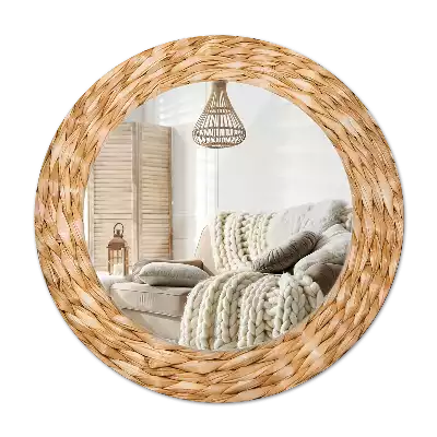 Round mirror frame with print Wicker pattern