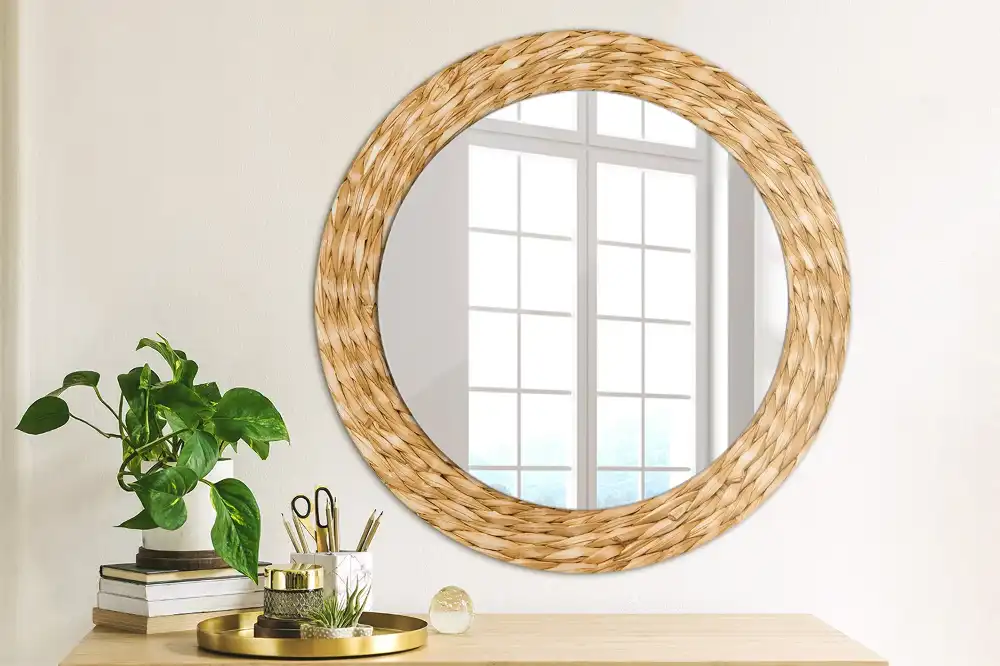 Round mirror frame with print Wicker pattern