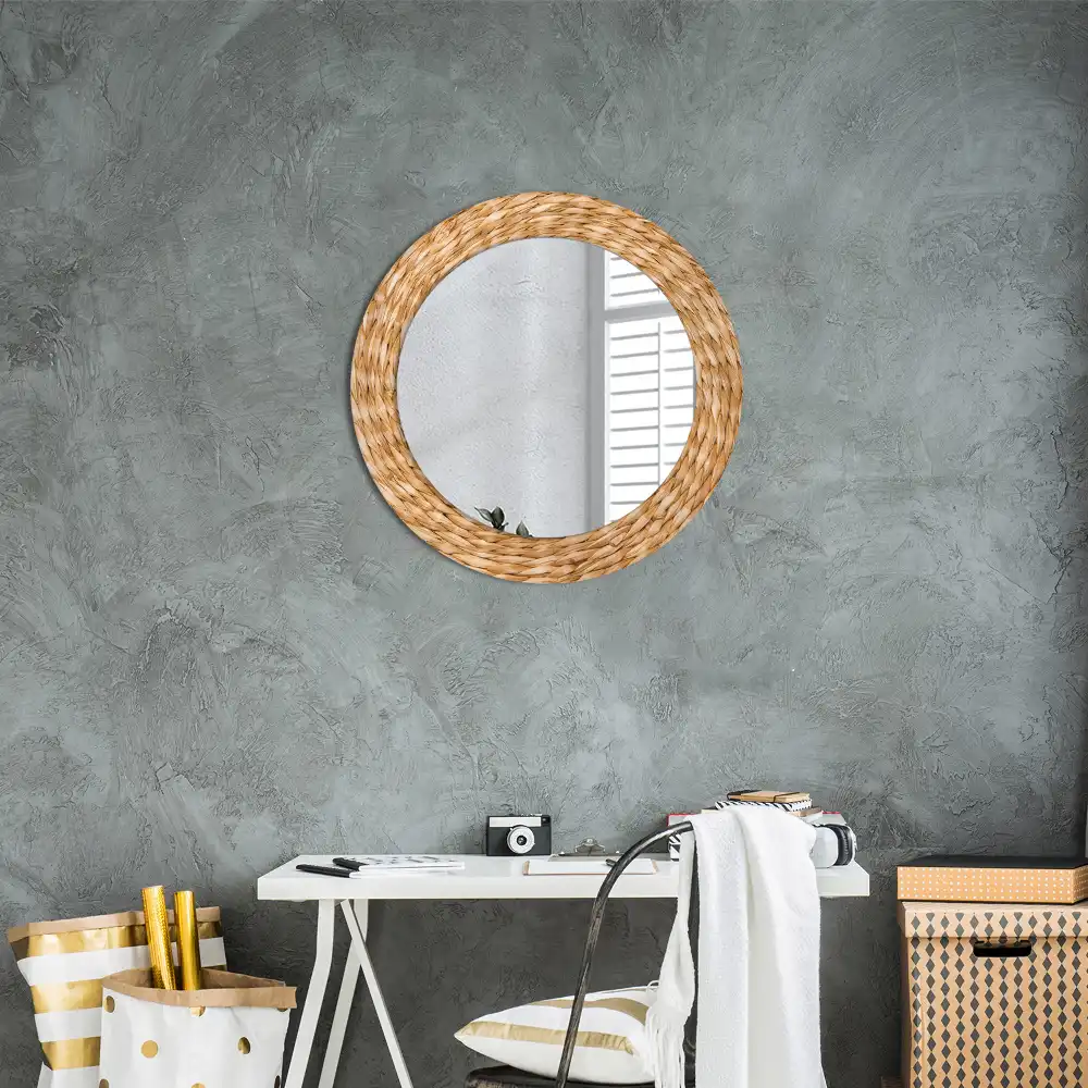 Round mirror frame with print Wicker pattern