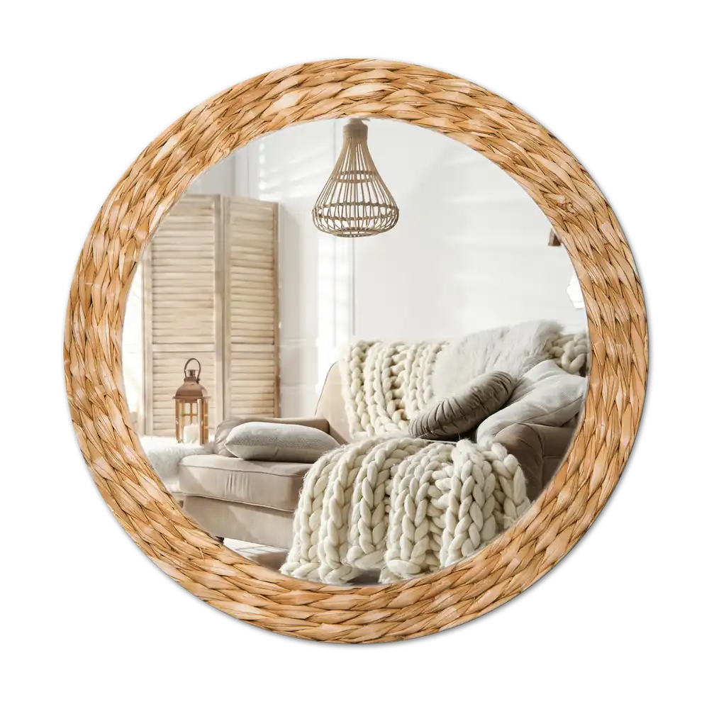 Round mirror frame with print Wicker pattern