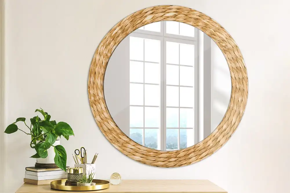 Round mirror frame with print Wicker pattern