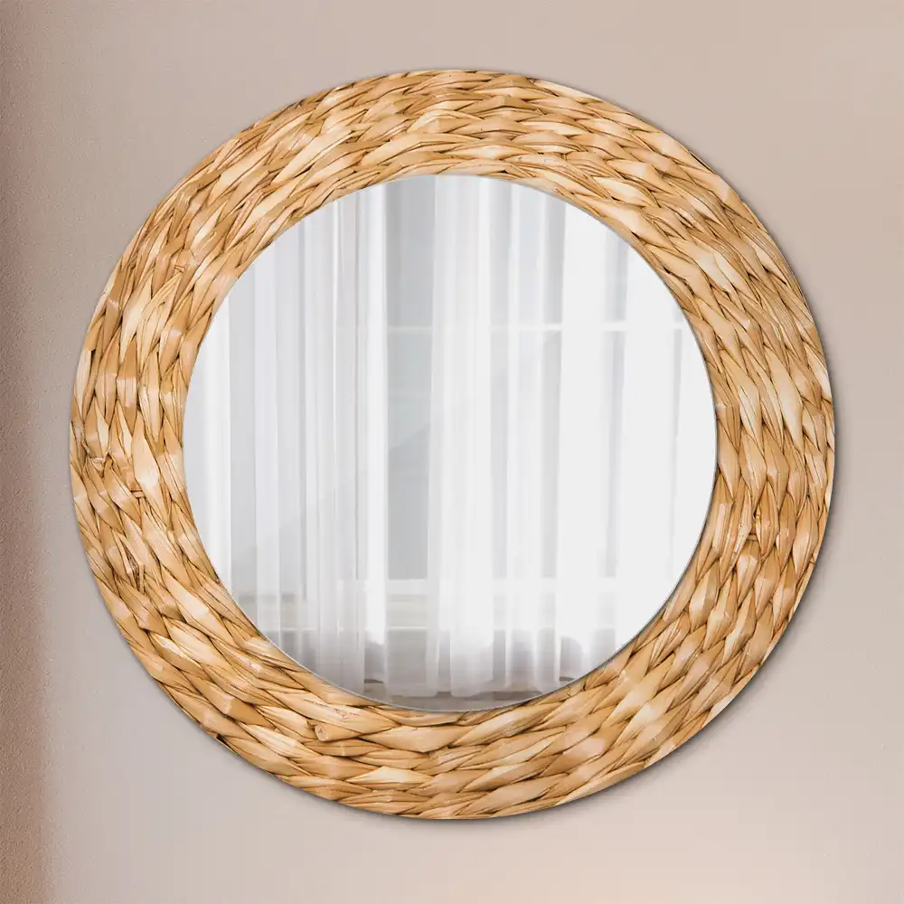 Round mirror frame with print Wicker pattern