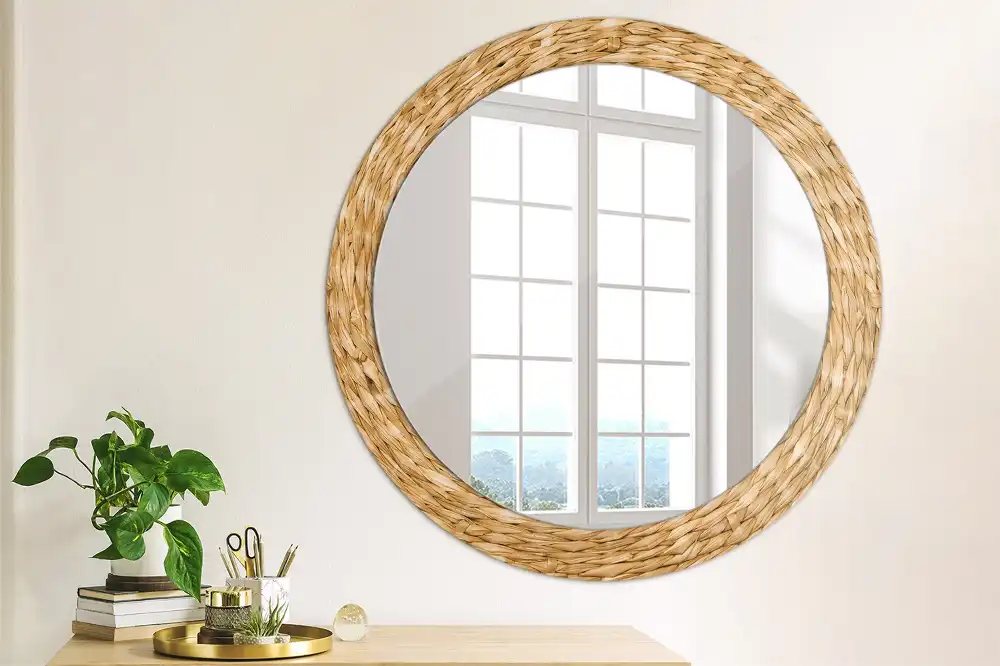 Round mirror frame with print Wicker pattern